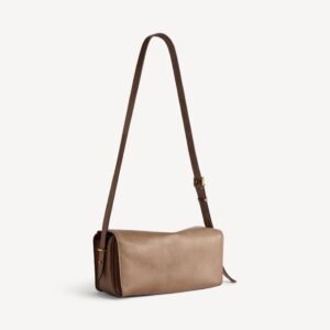 Balenciaga Le 7 Shoulder Bag Medium in biscuit smooth calfskin and plum suede lambskin lining, aged-gold hardware - Image 4