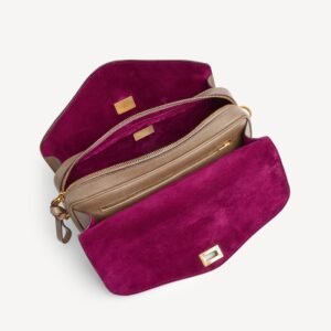 Balenciaga Le 7 Shoulder Bag Medium in biscuit smooth calfskin and plum suede lambskin lining, aged-gold hardware - Image 6