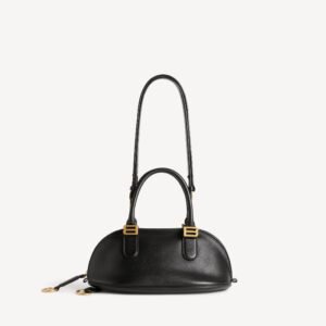 Balenciaga​ Bolero Bowling Bag Mini in black smooth calfskin and plum nappa lambskin lining with aged-gold hardware - Image 3