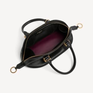 Balenciaga​ Bolero Bowling Bag Mini in black smooth calfskin and plum nappa lambskin lining with aged-gold hardware - Image 5