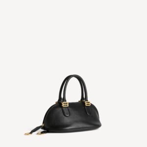 Balenciaga​ Bolero Bowling Bag Mini in black smooth calfskin and plum nappa lambskin lining with aged-gold hardware - Image 6