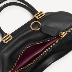 Balenciaga​ Bolero Bowling Bag Mini in black smooth calfskin and plum nappa lambskin lining with aged-gold hardware - Image 7