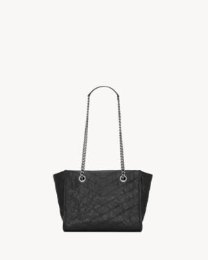 Saint Laurent Niki Large Black Crinkled Leather Gold Hardware - Image 3