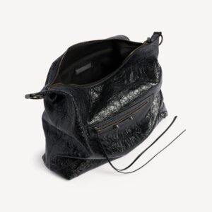 Balenciaga Le City Hobo Bag Medium in black Arena lambskin, brass hardware - Image 4