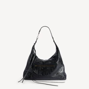 Balenciaga Le City Hobo Bag Medium in black Arena lambskin, brass hardware