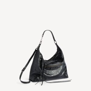 Balenciaga Le City Hobo Bag Medium in black Arena lambskin, brass hardware - Image 6