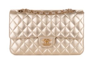 Chanel Classic Medium Flap Iridescent Gold Metallic Goatskin Gold Hardware