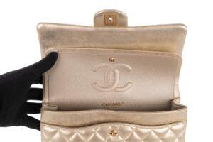 Chanel Classic Medium Flap Iridescent Gold Metallic Goatskin Gold Hardware - Image 10