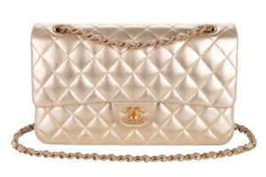 Chanel Classic Medium Flap Iridescent Gold Metallic Goatskin Gold Hardware - Image 8