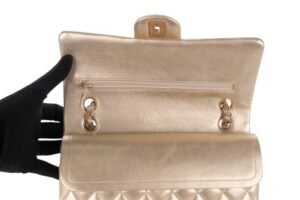 Chanel Classic Medium Flap Iridescent Gold Metallic Goatskin Gold Hardware - Image 9