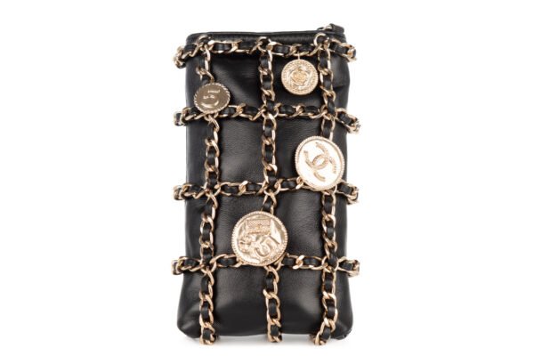 Chanel-Coin-Medallion-Phone-Holder-With-Brooches-Black-Lambskin-Gold-Hardware-2022-1