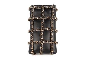 Chanel Coin Medallion Phone Holder With Brooches Black Lambskin Gold Hardware - Image 4