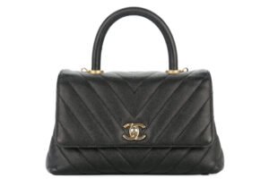 Chanel Mini Coco Top Handle Black Caviar Chevron Gold Hardware