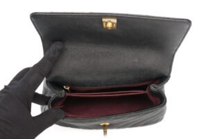 Chanel Mini Coco Top Handle Black Caviar Chevron Gold Hardware - Image 10