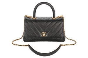 Chanel Mini Coco Top Handle Black Caviar Chevron Gold Hardware - Image 11