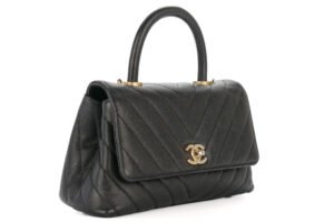 Chanel Mini Coco Top Handle Black Caviar Chevron Gold Hardware - Image 3