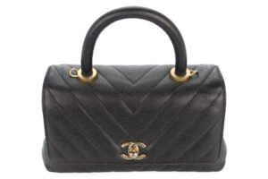 Chanel Mini Coco Top Handle Black Caviar Chevron Gold Hardware - Image 8