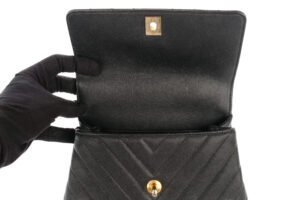Chanel Mini Coco Top Handle Black Caviar Chevron Gold Hardware - Image 9