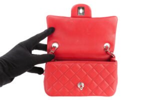 Chanel Mini Rectangular Classic Flap Red Lambskin Quilted Silver Hardware - Image 7