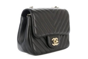 Chanel Mini Square Black Chevron Lambskin Champagne Hardware - Image 3