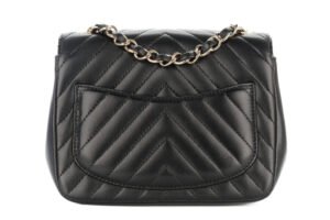 Chanel Mini Square Black Chevron Lambskin Champagne Hardware - Image 4