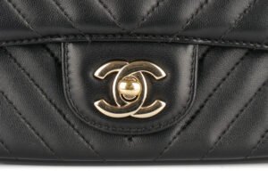 Chanel Mini Square Black Chevron Lambskin Champagne Hardware - Image 7