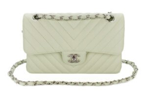 Chanel Small Classic Double Flap Mint Green Chevron Lambskin Silver Hardware - Image 10