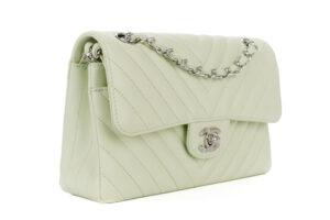 Chanel Small Classic Double Flap Mint Green Chevron Lambskin Silver Hardware - Image 3