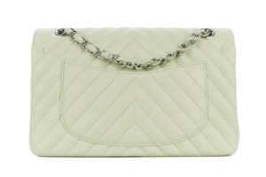 Chanel Small Classic Double Flap Mint Green Chevron Lambskin Silver Hardware - Image 4