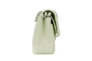 Chanel Small Classic Double Flap Mint Green Chevron Lambskin Silver Hardware - Image 6