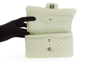Chanel Small Classic Double Flap Mint Green Chevron Lambskin Silver Hardware - Image 9