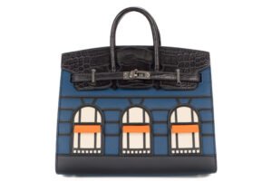 Hermès Birkin 20 Limited Edition Faubourg Night Bleu Marine / Orange H / Bleu Obsure Madame Palladium Hardware