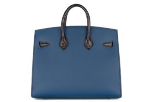 Hermès Birkin 20 Limited Edition Faubourg Night Bleu Marine / Orange H / Bleu Obsure Madame Palladium Hardware - Image 4