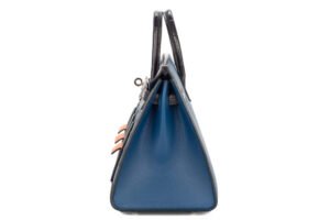 Hermès Birkin 20 Limited Edition Faubourg Night Bleu Marine / Orange H / Bleu Obsure Madame Palladium Hardware - Image 5
