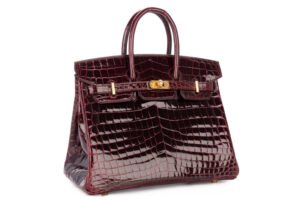 Hermès Birkin 25 Bordeaux Shiny Crocodile Gold Hardware - Image 3