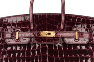 Hermès Birkin 25 Bordeaux Shiny Crocodile Gold Hardware - Image 7