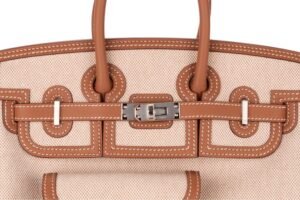 Hermès Birkin 25 Cargo Gold-Ecru-Beige / Swift-Toile H Palladium Hardware - Image 7