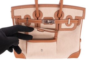 Hermès Birkin 25 Cargo Gold-Ecru-Beige / Swift-Toile H Palladium Hardware - Image 8