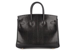 Hermès Birkin 25 Noir – Black Lizard Gold Hardware - Image 4