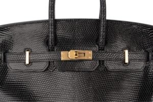 Hermès Birkin 25 Noir – Black Lizard Gold Hardware - Image 7