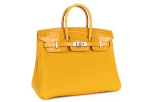 Hermès Birkin 25 Touch Jaune Ambre / Togo Shiny Crocodile Niloticus Palladium Hardware - Image 3