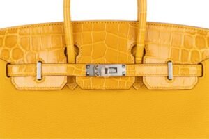 Hermès Birkin 25 Touch Jaune Ambre / Togo Shiny Crocodile Niloticus Palladium Hardware - Image 7