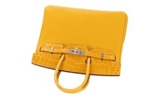 Hermès Birkin 25 Touch Jaune Ambre / Togo Shiny Crocodile Niloticus Palladium Hardware - Image 8