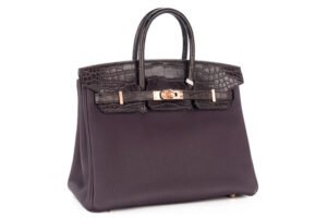 Hermès Birkin 25 Touch Raisin / Prunoir Togo / Matte Alligator Rose Gold Hardware - Image 3