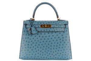 Hermès Kelly 28 Bleu Jean Ostrich Gold Hardware