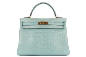 Hermès Kelly 32 Bleu Saint-Cyr Matte Alligator Gold Hardware
