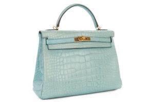 Hermès Kelly 32 Bleu Saint-Cyr Matte Alligator Gold Hardware - Image 3