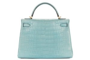 Hermès Kelly 32 Bleu Saint-Cyr Matte Alligator Gold Hardware - Image 4