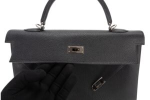Hermès Kelly 35 Bleu Navy Fjord Palladium Hardware - Image 9