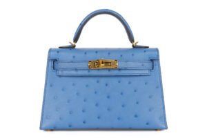 Hermès Mini Kelly Bleu Mykonos Ostrich Gold Hardware